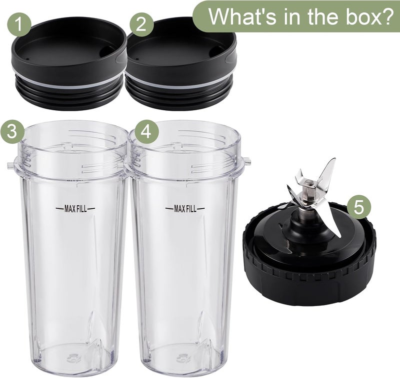 Equust 5-piece Ninja Blender Cups Replacement Single Serve 16oz Cups with Sip & Seal Lids, 6 Fins Extractor Blade Compatible with Nurti Ninja Blenders Pro BL660 BL663 BL663CO BL665Q BL740 BL770 - Image 4